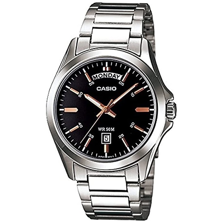 CASIO COLLECTION Mod. DAY DATE - BLACK ROSE GOLD INDEX - WW.MTP-1370D-1A2VDF - Teknashop Ltd