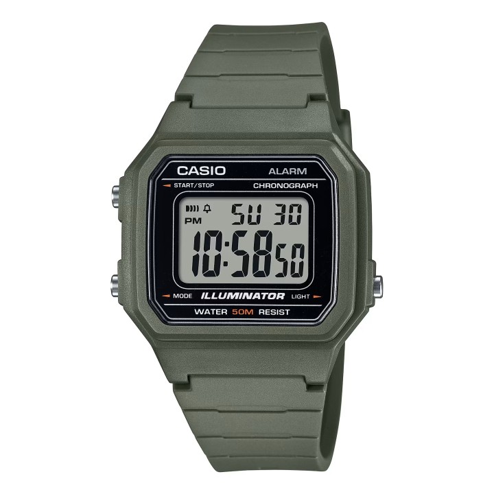 CASIO TIMELESS COLLECTION Mod. SPORT ILLUMINATOR WR 50M, ALARM, CHRONOGRAPH - ARMY GREEN - WW.W-217H-3AVDF - Teknashop Ltd