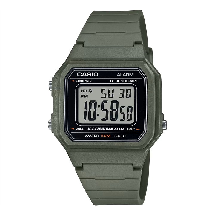 CASIO TIMELESS COLLECTION Mod. SPORT ILLUMINATOR WR 50M, ALARM, CHRONOGRAPH - ARMY GREEN - WW.W-217H-3AVDF