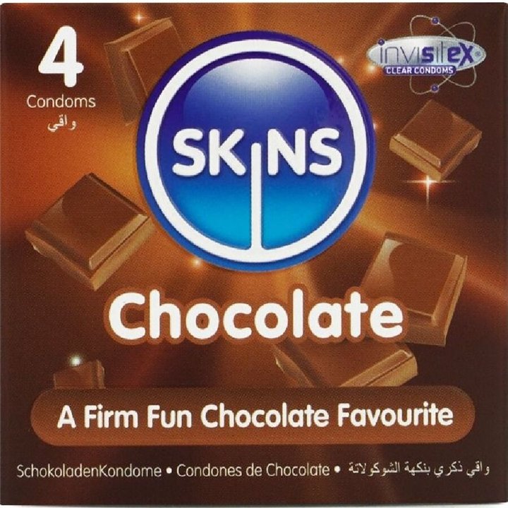 SKINS - CHOCOLATE PREMIUM CONDOMS PACK 4 - D-244418 - Teknashop Ltd