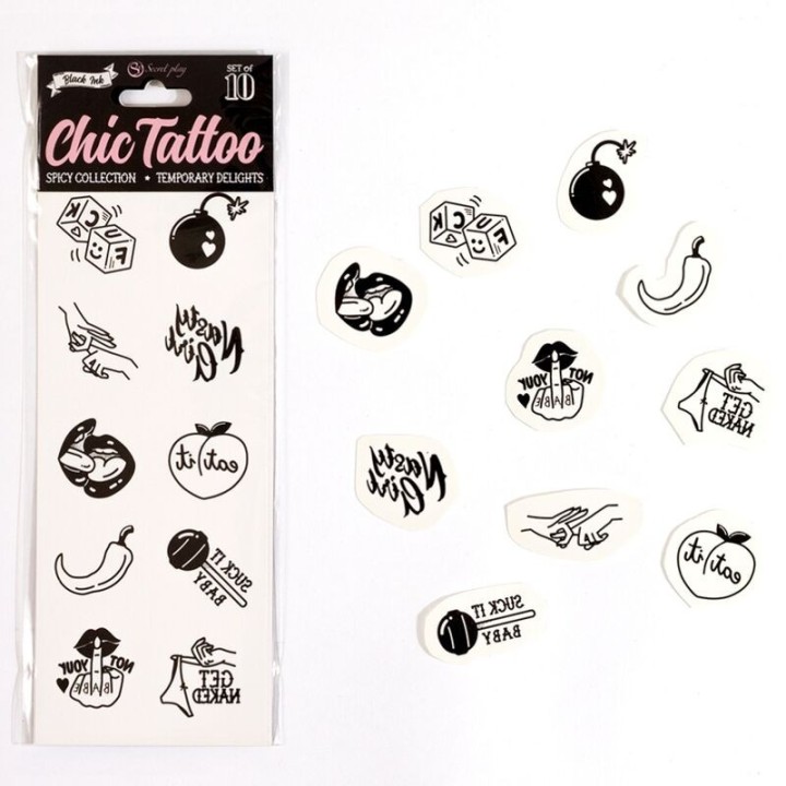 SECRET PLAY - SET OF 10 SPICY COLLECTION TEMPORARY TATTOOS - D-239377 - Teknashop Ltd