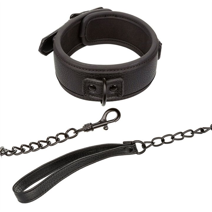 CALEXOTICS - NOCTURNAL COLLAR & LEASH LEATHER ADJUSTABLE BLACK - D-241422