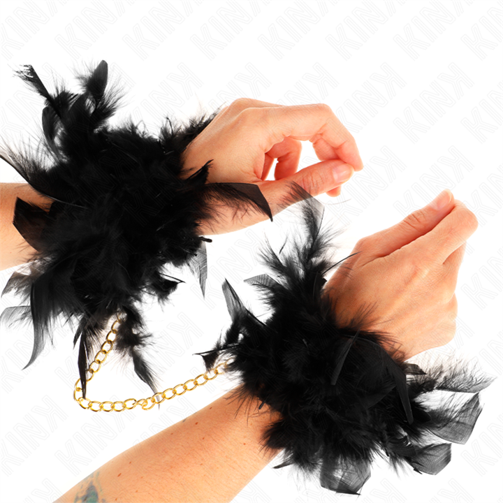 KINK - FEATHER HAND CUFFS WITH GOLD CHAIN MODEL 1 - D-241110