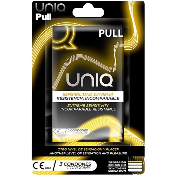UNIQ - PULL LATEX FREE CONDOMS WITH STRIPS 3 UNITS - D-214089 - Teknashop Ltd