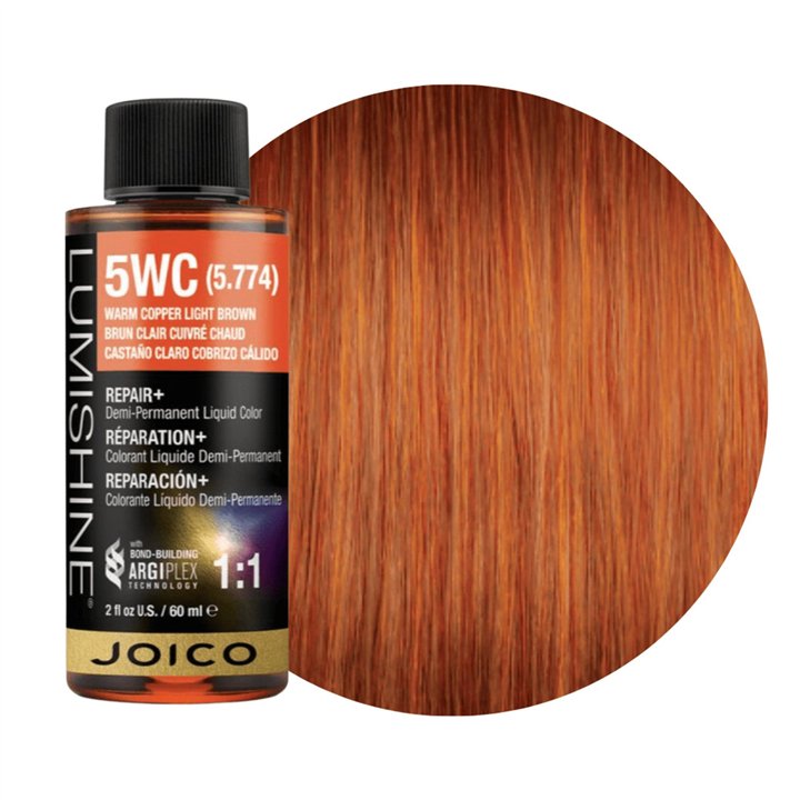 Joico, LumiShine, Demi-Permanent Hair Dye, 5WC Warm Copper Light Brown, 60 ml
