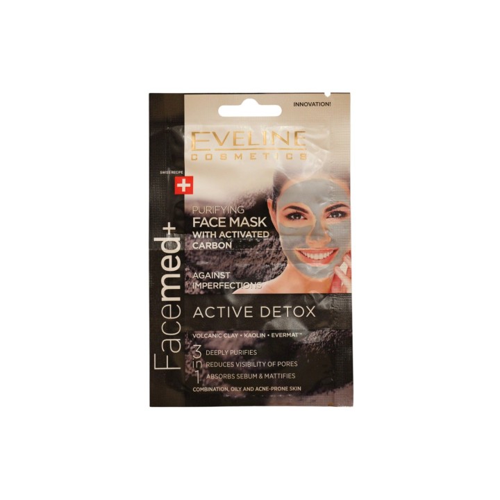 Set Duo, Eveline Cosmetics, Facemed+ Active Detox, Carbon, Detoxifying, Clay Mask, 2 pcs, 10 ml