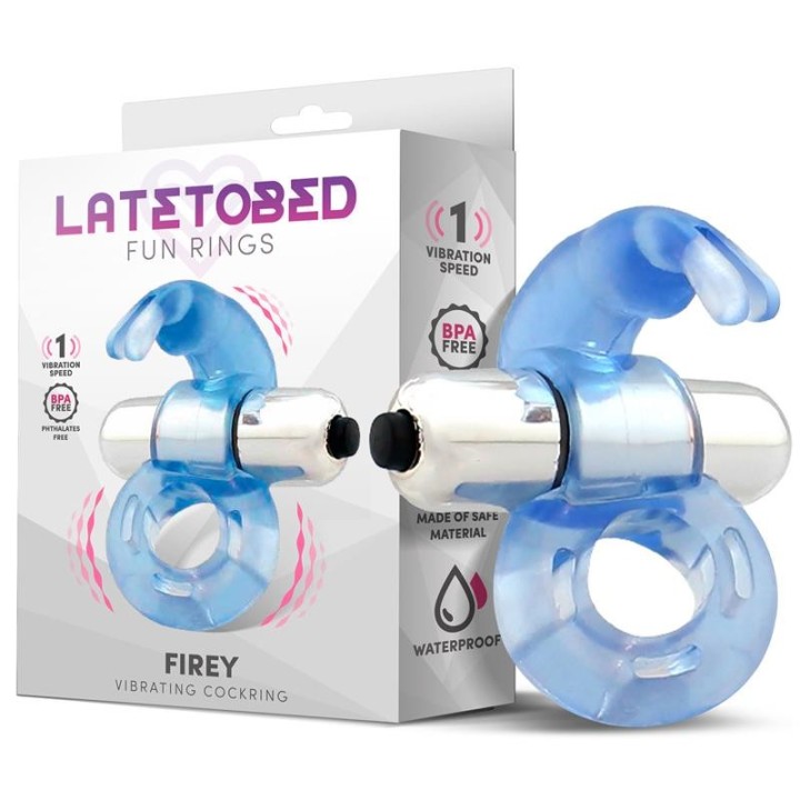 Firey Vibrating Penis Ring with Rabbit Blue - LT-698
