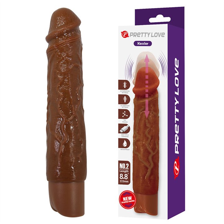 PRETTY LOVE - KESSLER REALISTIC VIBRATING DILDO WITH 10 VIBRATION MODES AND 10 THROWS, 22 CM, BROWN - D-246859 - Teknashop Ltd