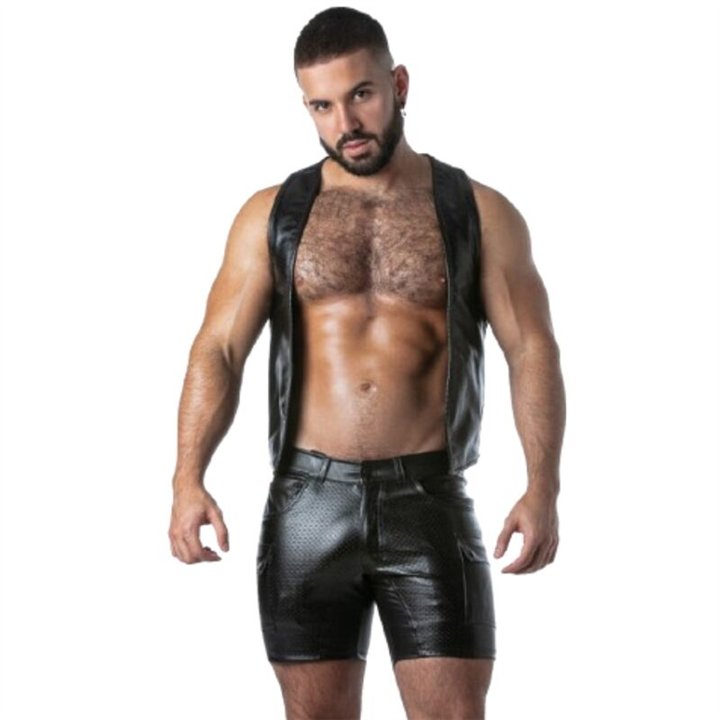 LOCKER GEAR - PUNCH HOLE LEATHERETTE VEST KHAKI M - D-247308 - Teknashop Ltd