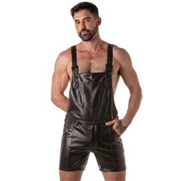 LOCKER GEAR - PUNCH HOLE LEATHERETTE SHORT OVERALLS BLACK L - D-247293 - Teknashop Ltd