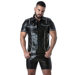 LOCKER GEAR - PUNCH HOLE LEATHERETTE SHIRT WHITE L - D-247313 - Teknashop Ltd
