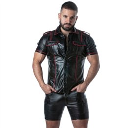 LOCKER GEAR - PUNCH HOLE LEATHERETTE SHIRT RED M - D-247320 - Teknashop Ltd