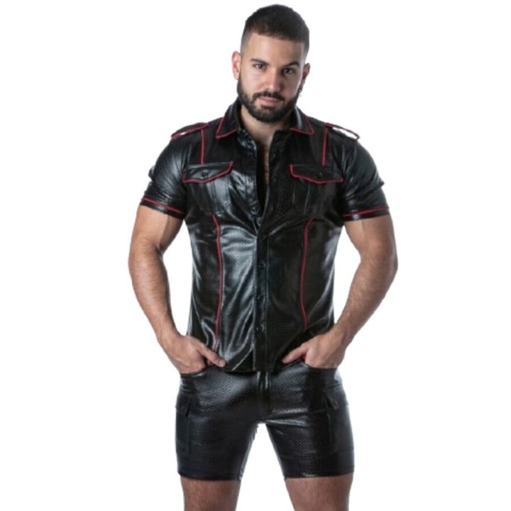 LOCKER GEAR - PUNCH HOLE LEATHERETTE SHIRT RED XL - D-247322 - Teknashop Ltd