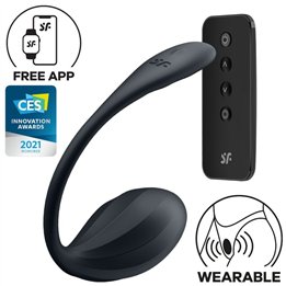 SATISFYER - RIBBED PETAL G POINT STIMULATOR REMOTE CONTROL BLACK FREE APP - D-240552