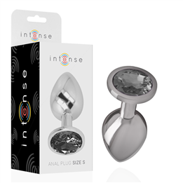 INTENSE - ALUMINUM METAL ANAL PLUG WITH BLACK CRYSTAL SIZE S - D-234371
