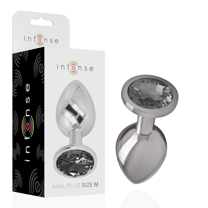 INTENSE - ALUMINUM METAL ANAL PLUG WITH BLACK GLASS SIZE M - D-234372