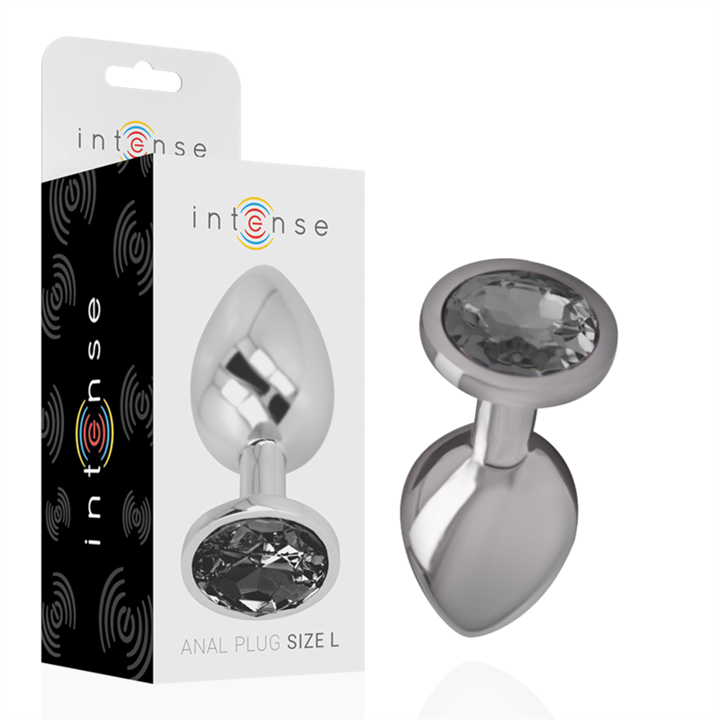 INTENSE - ALUMINUM METAL ANAL PLUG WITH BLACK GLASS SIZE L - D-234373