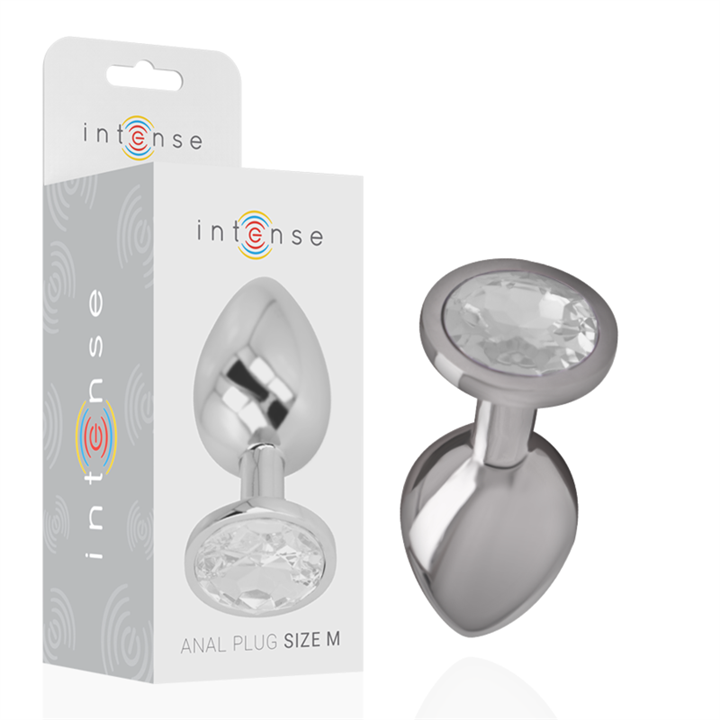 INTENSE - ALUMINUM METAL ANAL PLUG WITH SILVER CRYSTAL SIZE M - D-234375