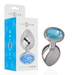 INTENSE - ALUMINUM METAL ANAL PLUG WITH BLUE GLASS SIZE M - D-234378