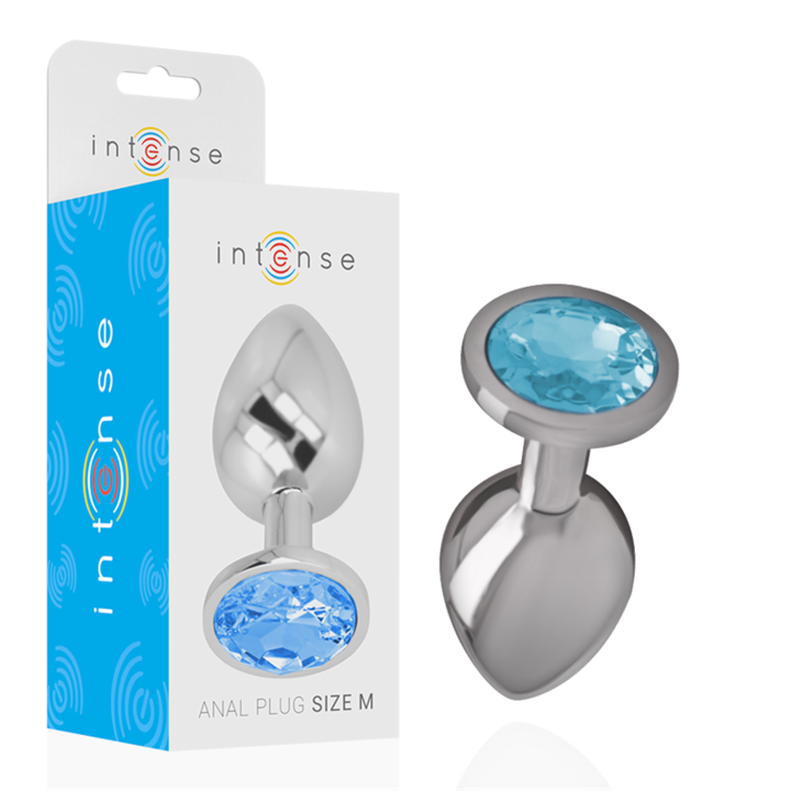 INTENSE - ALUMINUM METAL ANAL PLUG WITH BLUE GLASS SIZE M - D-234378