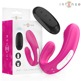 INTENSE - JANET DUAL U-SHAPED STIMULATOR AND VIBRATOR WITH REMOTE CONTROL PINK - D-243386 - Teknashop Ltd