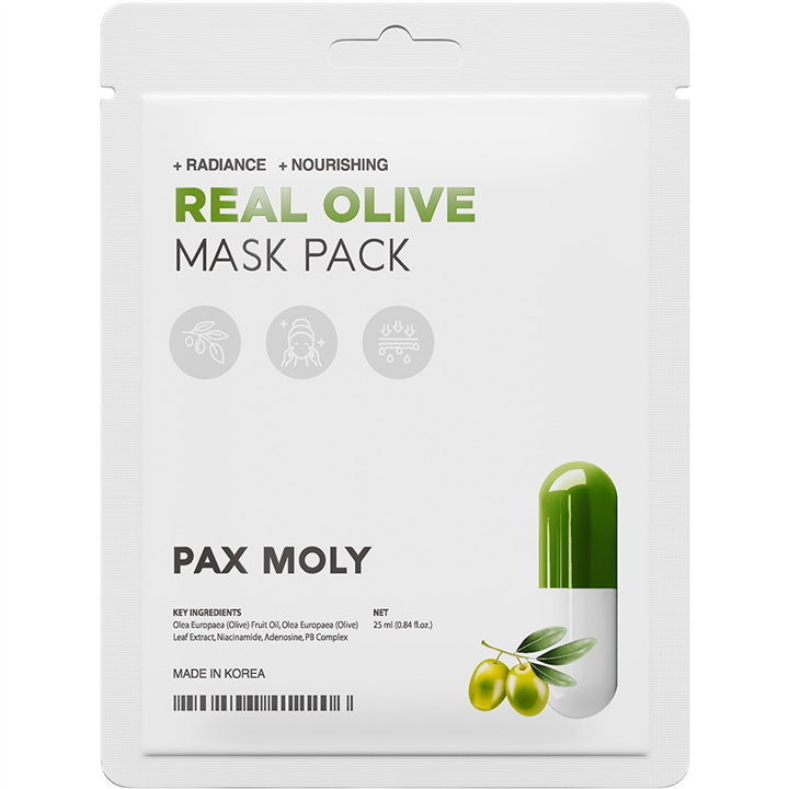 PaxMoly, Real Olive, Radiance, Sheet Mask, For Face, 25 ml - Teknashop Ltd