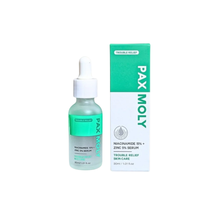 PaxMoly, Trouble Relief, Niacinamide 15% + Zinc 5%, Brightening & Purifying, Day & Night, Serum, For Face, 30 ml - Teknashop Ltd