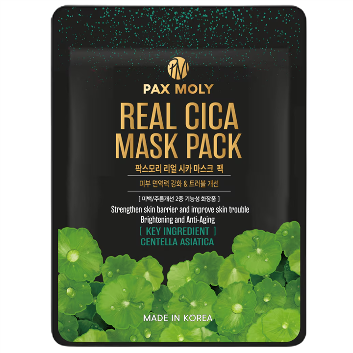 PaxMoly, Real Cica, Soothing & Brightening, Sheet Mask, Face, Day & Night, 25 ml - Teknashop Ltd