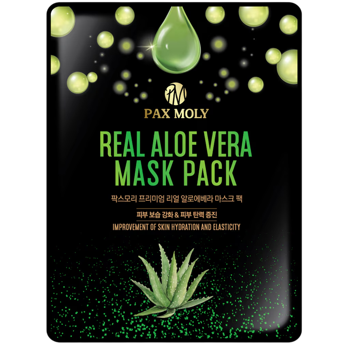 PaxMoly, Real Aloe Vera, Firmness, Elasticity, Hydration, Sheet Mask, For Face, 25 ml - Teknashop Ltd