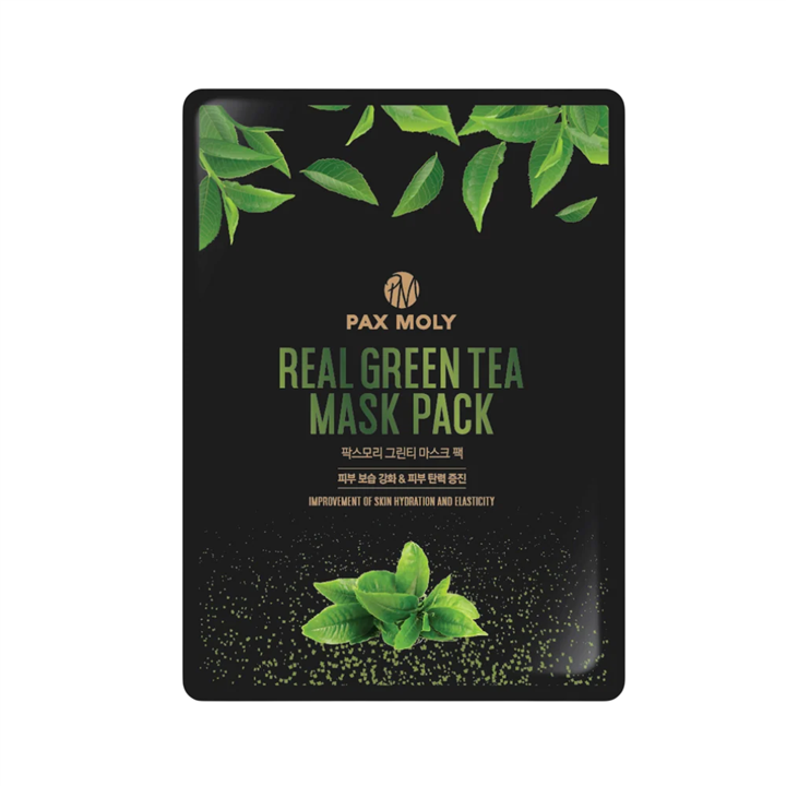 PaxMoly, Real Green Tea, Hydration & Elasticity, Sheet Mask, For Face, 25 ml - Teknashop Ltd