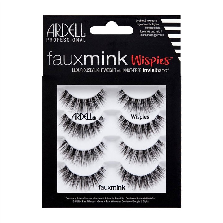 Set, Ardell, Faux Mink Wispies, False Eyelashes, Black, Black, 4 pcs