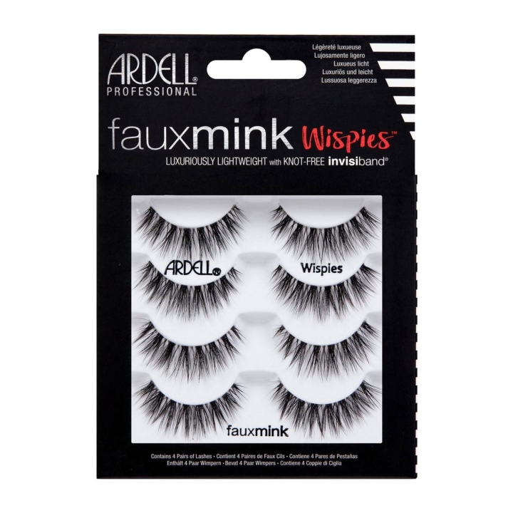 Set, Ardell, Faux Mink Wispies, False Eyelashes, Black, Black, 4 pcs