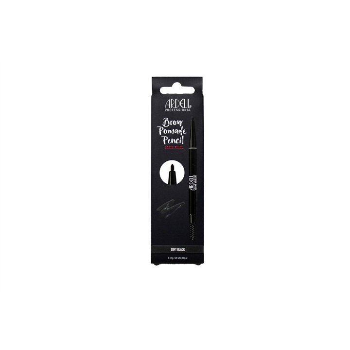 Ardell, Brow Pomade Pencil, Defining, Eyebrow Pencil & Brush 2-In-1, Eyebrow Cream Pencil & Brush 2-In-1, Soft Black, 0.12 g