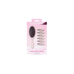 Set Brushworks: Luxury, Hair Brush, Detangle + Brushworks, Hair Clip, Pink, 6 pcs