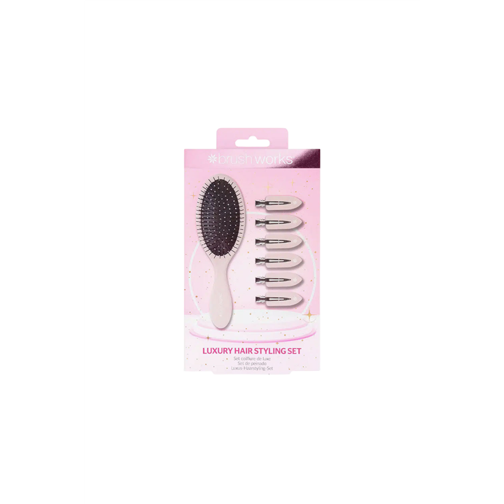 Set Brushworks: Luxury, Hair Brush, Detangle + Brushworks, Hair Clip, Pink, 6 pcs