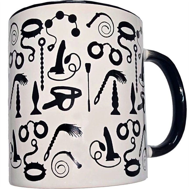 DIABLO PICANTE - WHITE BONDAGE MUG WITH BLACK HANDLE 370 ML - D-244771