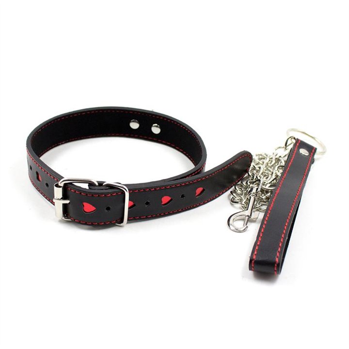 Collar with Metal Leash Black/Red - 843658379316