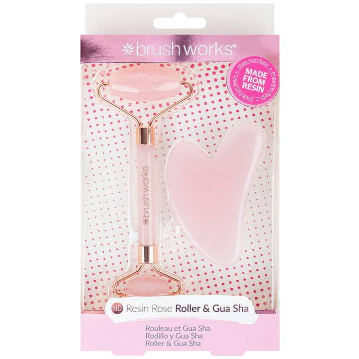 Set Brushworks: Gua Sha, Lifting, Face Massage Stone + Brushworks, Cooling, Depuffing, Face Massage Roller - Teknashop Ltd