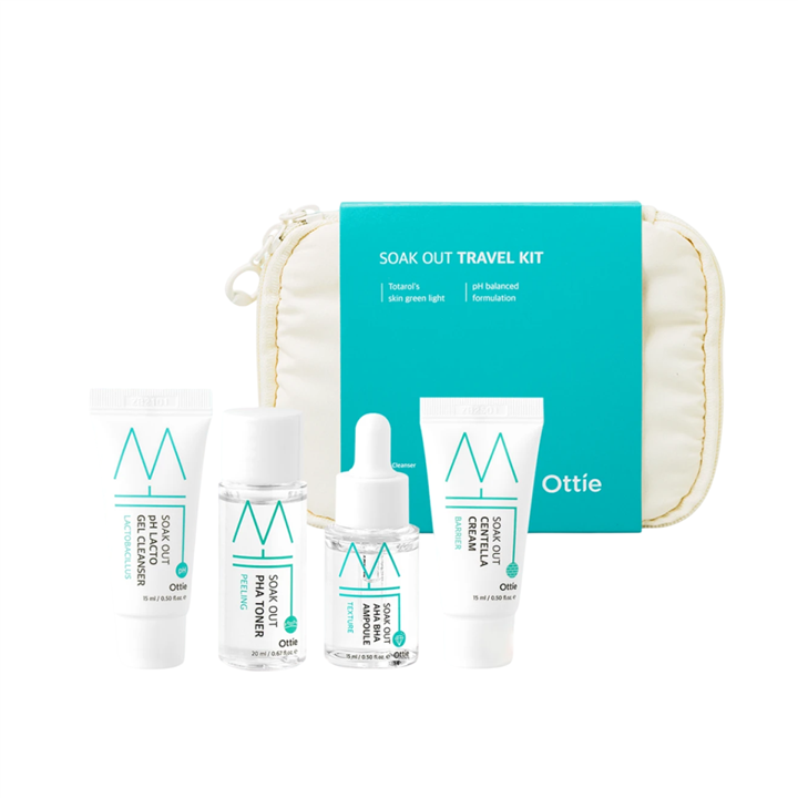 Set Ottie: Soak Out, Microbiome, Cleansing & Hydrating, Cleansing Gel, For Face, 15 ml + Soak Out, AHA/BHA, Exfoliating Serum, 1