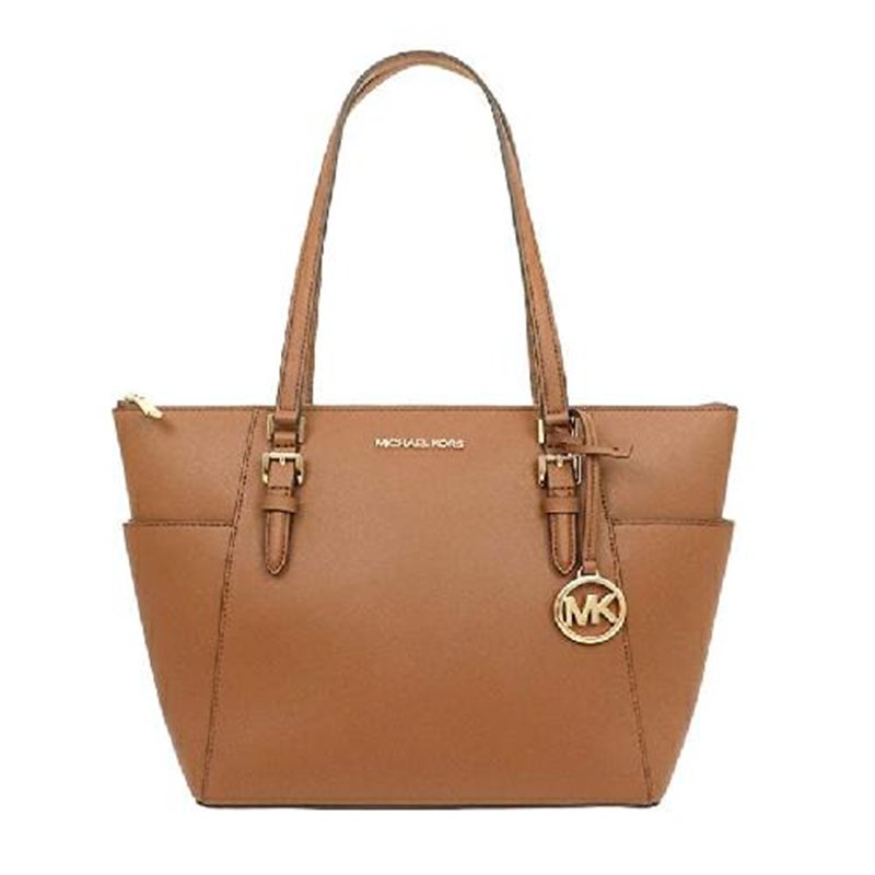 MICHAEL KORS CHARLOTTE SIGNATURE LEATHER LARGE TOP ZIP TOTE HAND