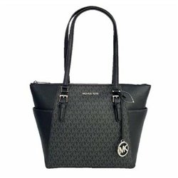 MICHAEL KORS CHARLOTTE LG TOP ZIP TOTE PVC PEBBLED LEATHER BLACK