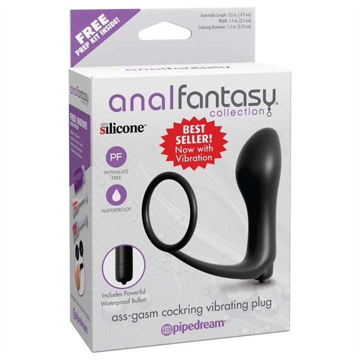 Ass-Gasm Cockring Vibrating Plug  - Colour Black - PD-4684-23 - Teknashop Ltd
